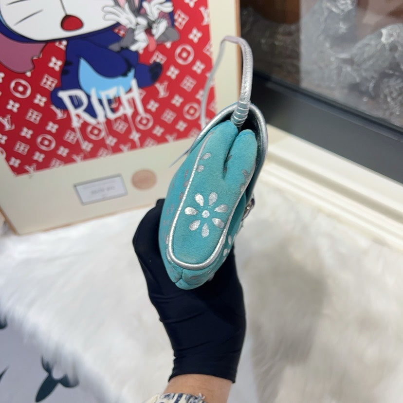 Luxury CELINE Floral Hobo Bag in Turquoise Canvas