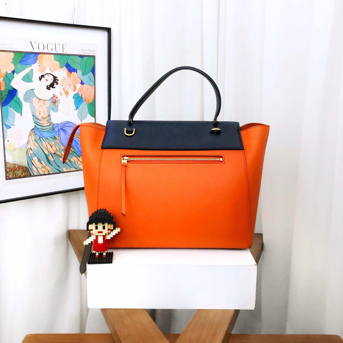 Luxury CELINE Belt Micro Tote Bag in Orange and Navy Leather