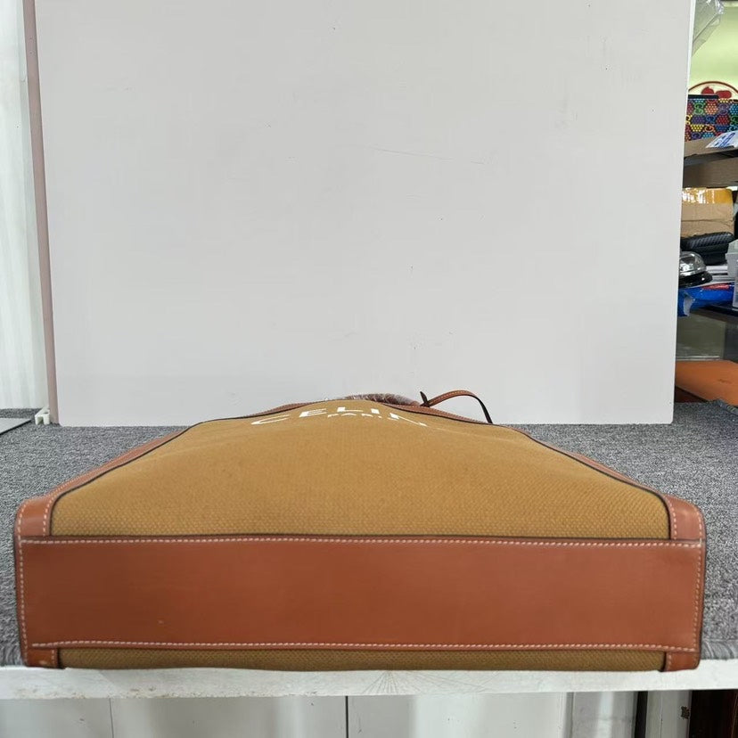 Luxury CELINE Paris Canvas Tan Tote Bag