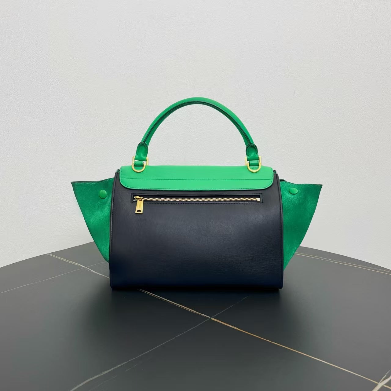 Luxury CELINE Two-Way Bag in Green and Black Suede and Leather - Shoulder Bag