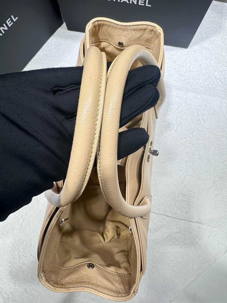 Chanel Beige Caviar Cerf Middle Size Satchel with Strap 13