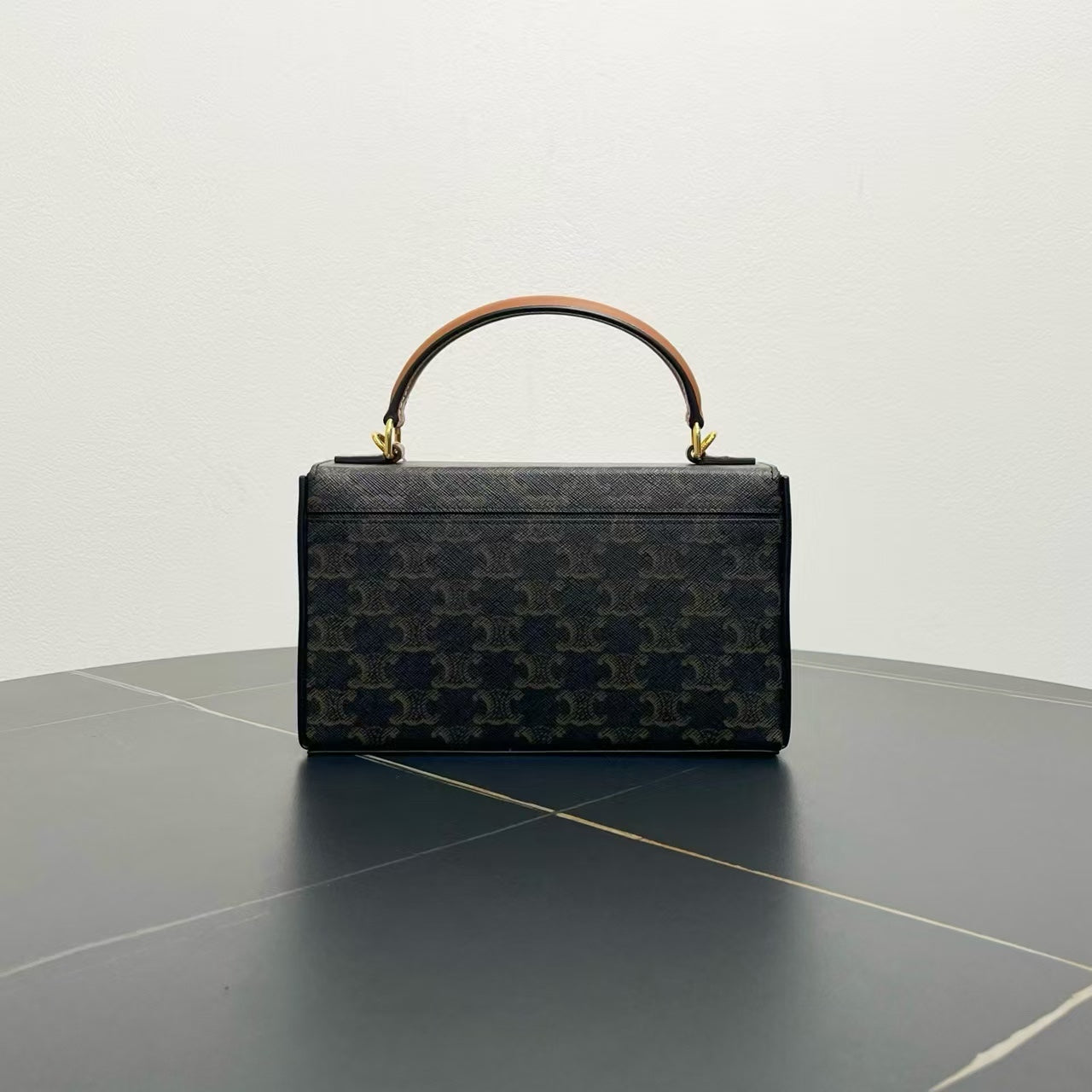 Luxury CELINE Triomphe Shoulder Bag in Black Monogram Canvas