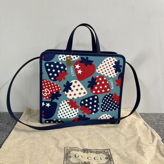 Gucci MY2-14 Tote Bag - Blue Canvas, Strawberry Pattern