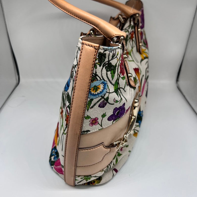 Gucci Z1521 Canvas & Leather Floral Tote Bag