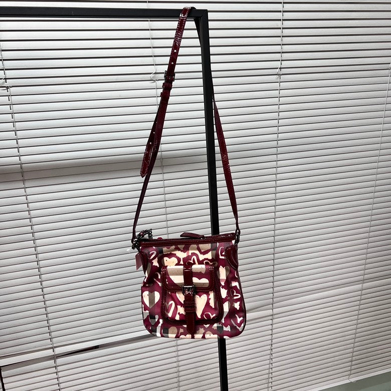 Burberry Patent Leather Heart Print Crossbody Bag Red Z3035