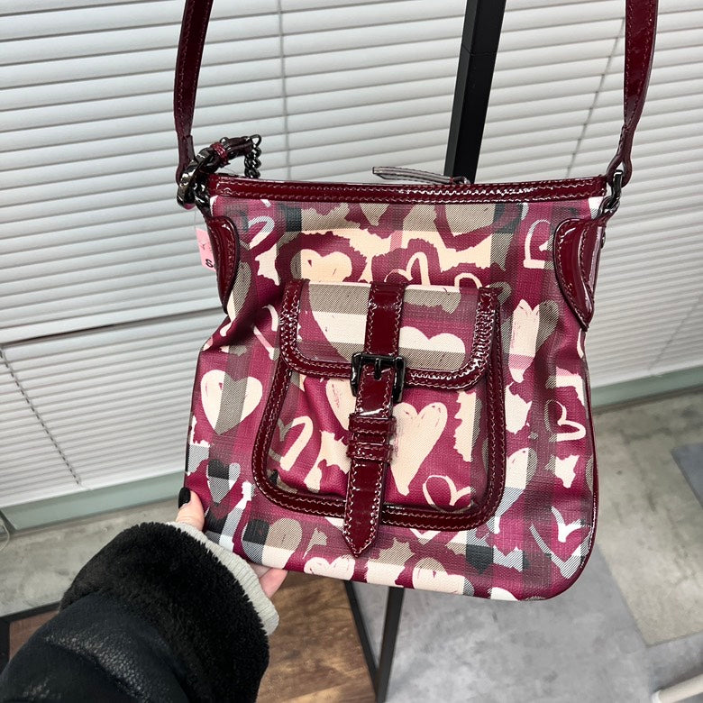 Burberry Patent Leather Heart Print Crossbody Bag Red Z3035