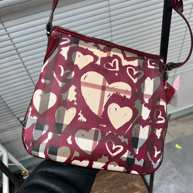 Burberry Patent Leather Heart Print Crossbody Bag Red Z3035