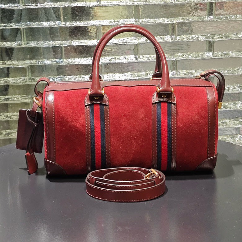 Gucci Red Suede Duffle Bag