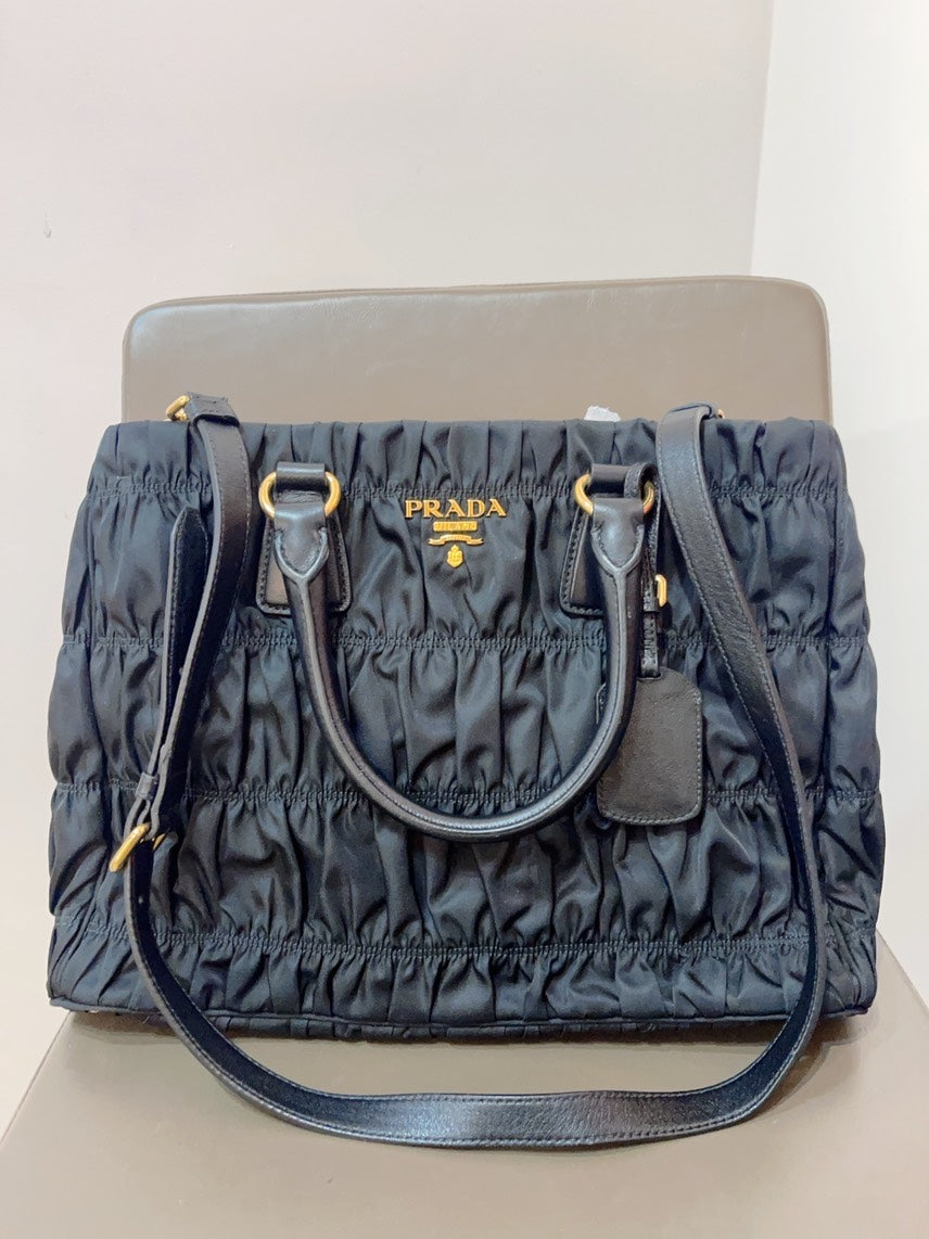 Prada Classic 2Ways Tote in Black Nylon - Designer Bag