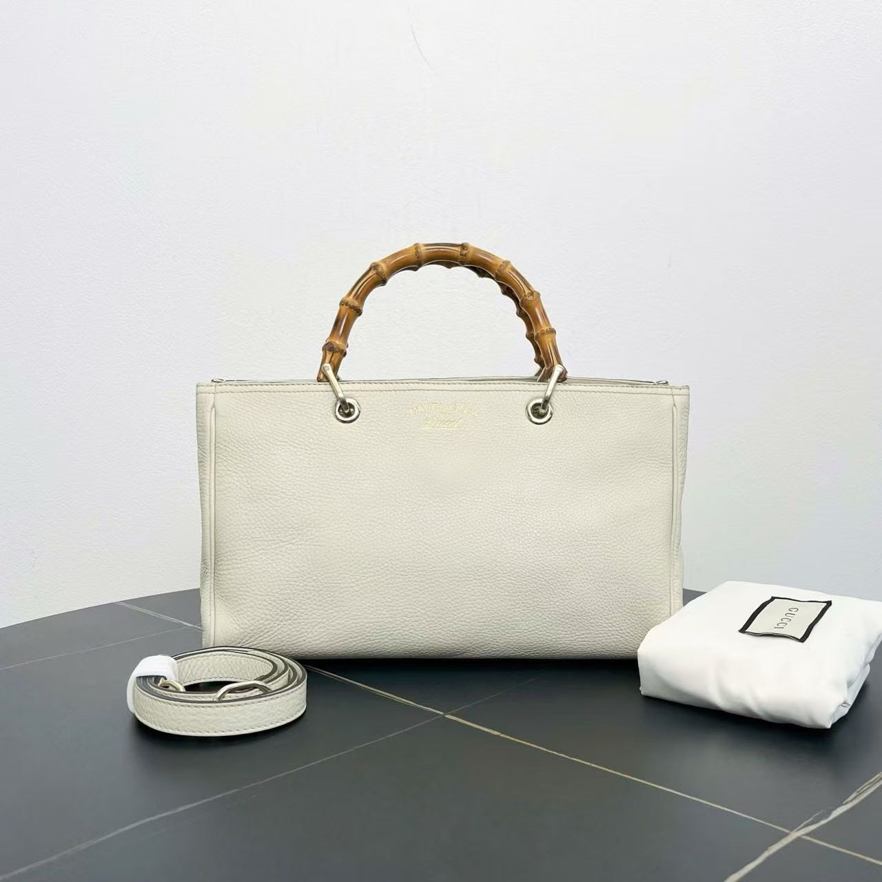 Gucci Bamboo Two-Way Bag Off-White Top Handle