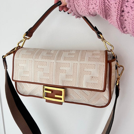 Fendi Canvas & Leather 2way Handbag AF701 Beige