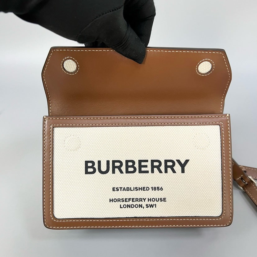 Burberry Horseferry Mini 19×15CM Canvas & Leather Crossbody Bag Brown XJ10932