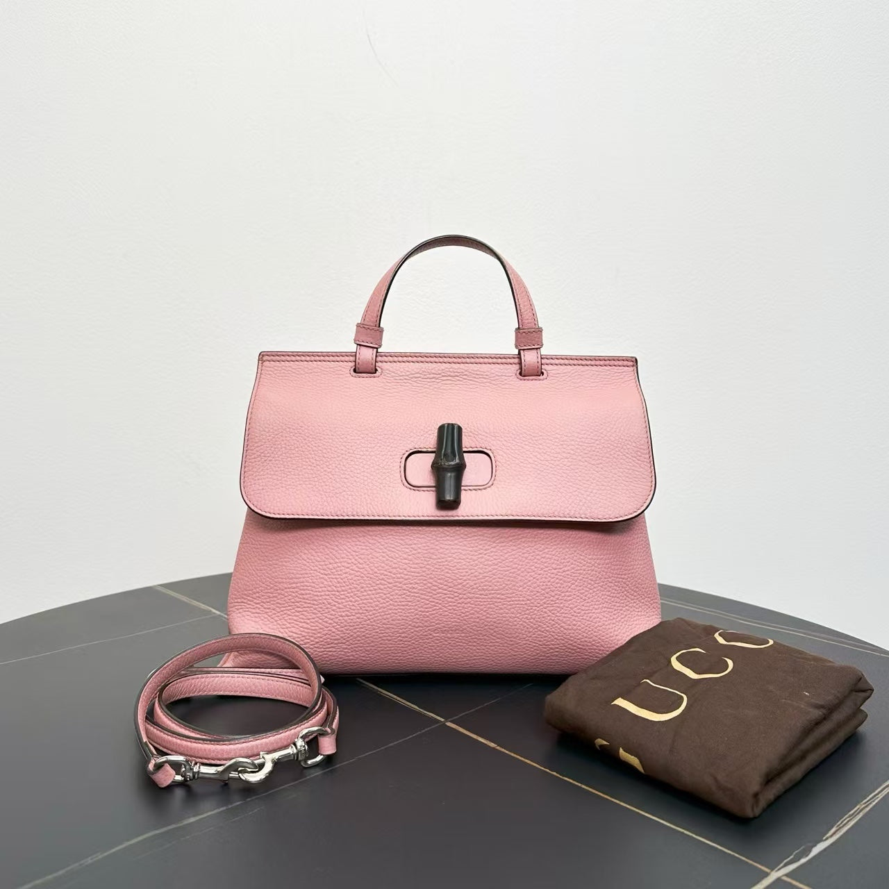 Gucci Pink Bamboo Top Handle Bag - Two-Way Style