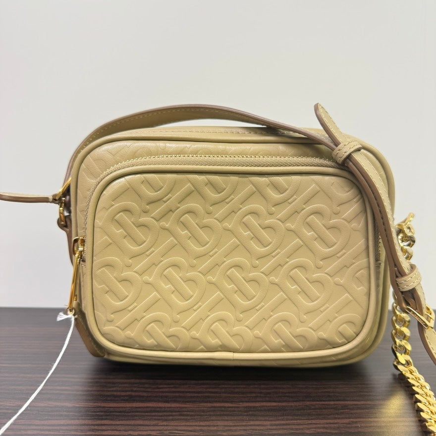 Burberry TB Leather Camera Crossbody FM6082 Beige Crossbody Bag