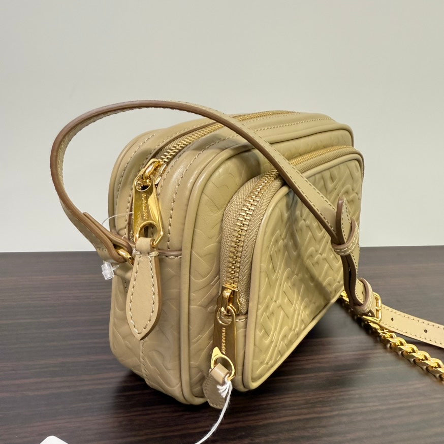 Burberry TB Leather Camera Crossbody FM6082 Beige Crossbody Bag