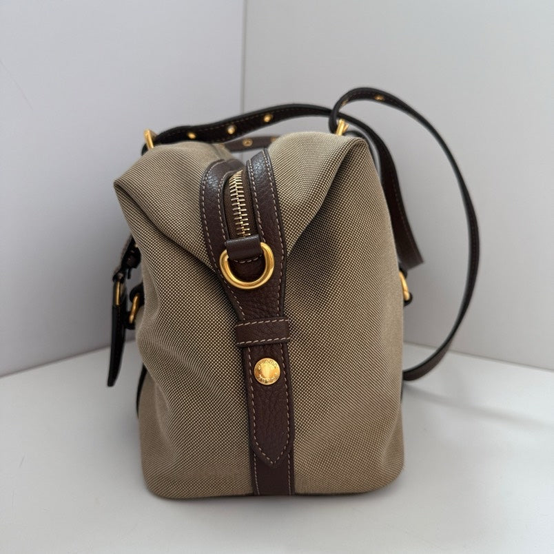 Prada Boston Handle Bag Beige Leather Satchel