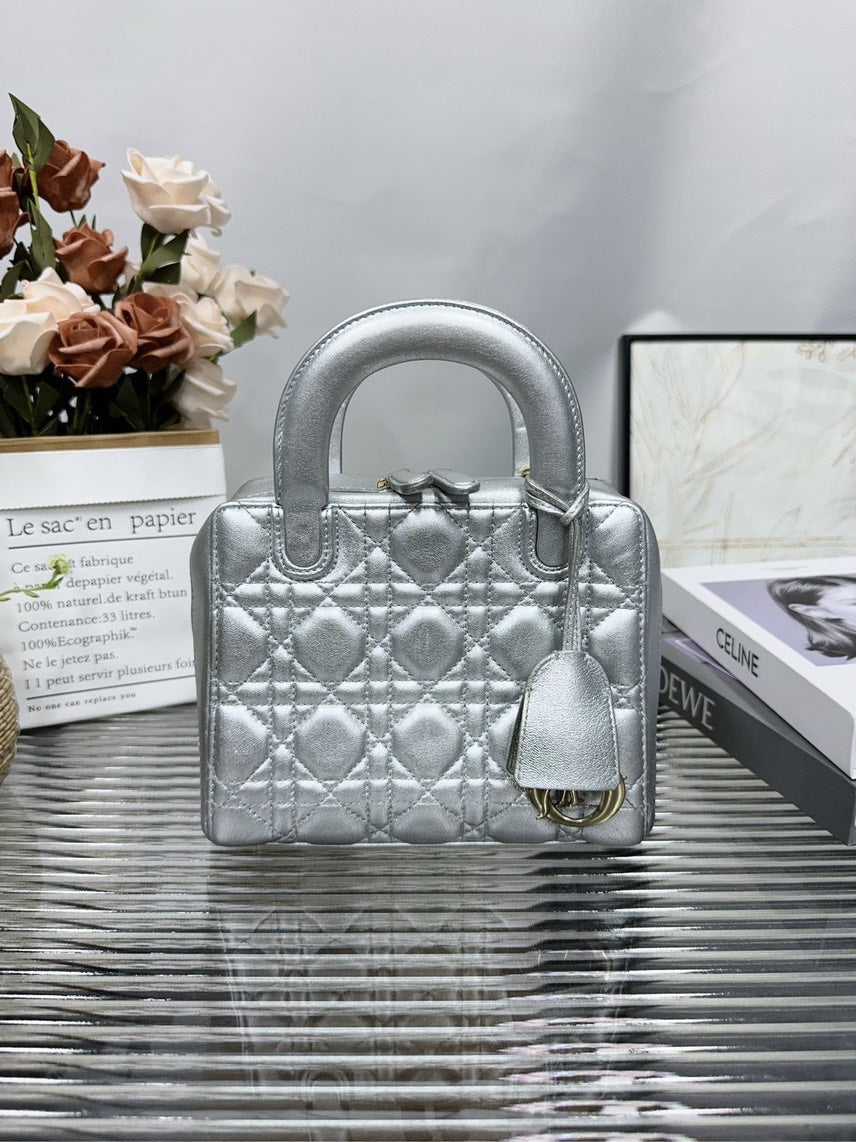 Dior Lady Dior Bag HFY Silver Leather Top Handle