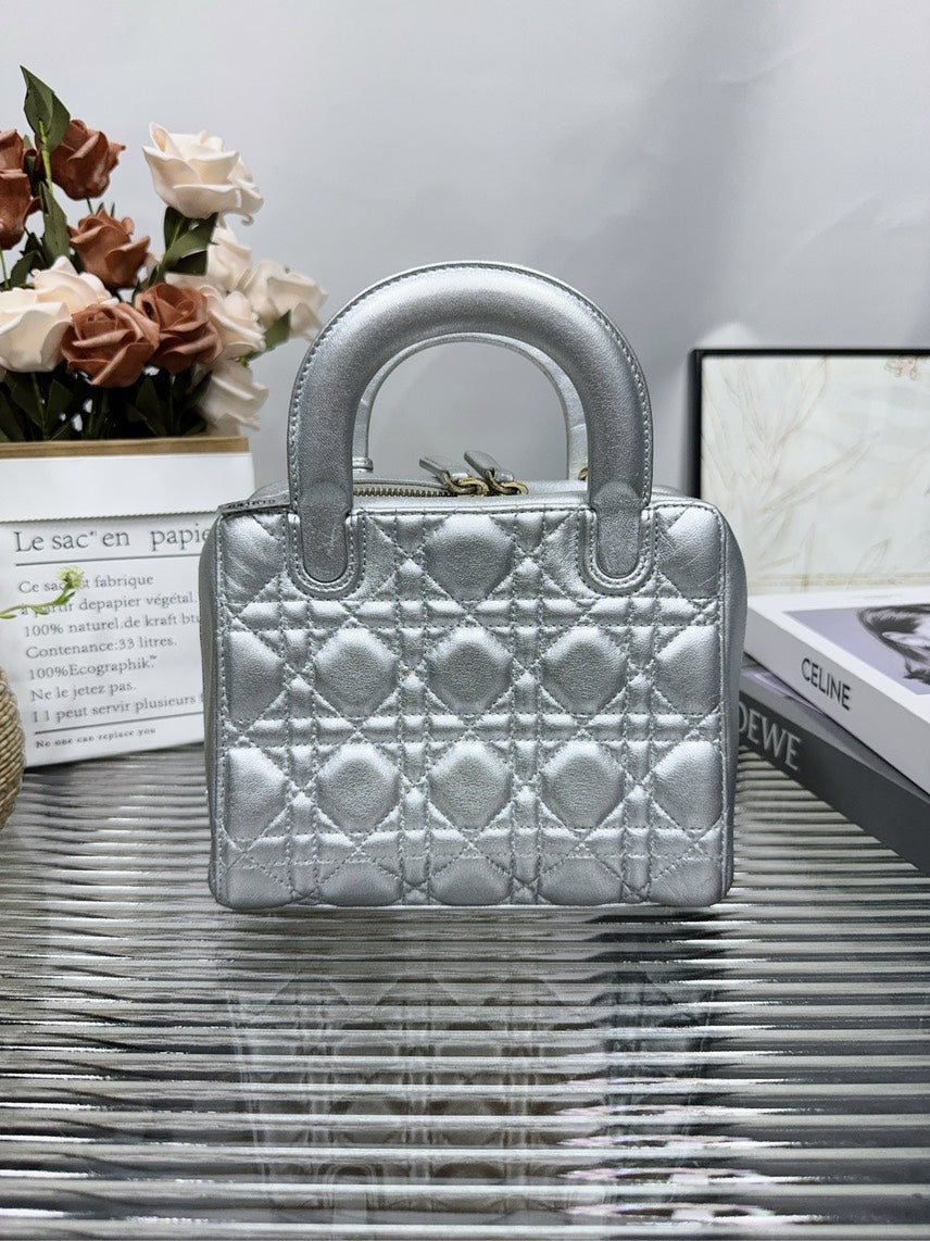 Dior Lady Dior Bag HFY Silver Leather Top Handle