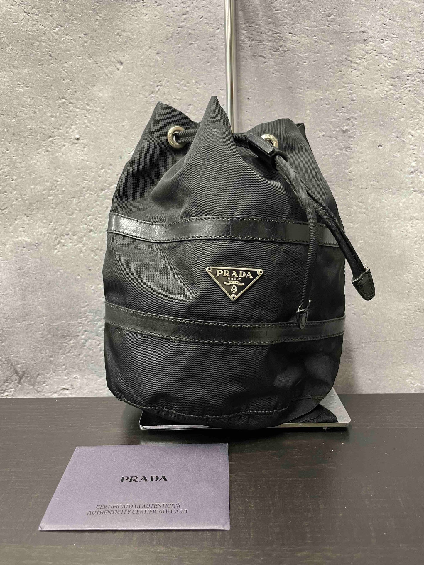 Prada Nylon Pouch RE75949500 Black Bucket Bag