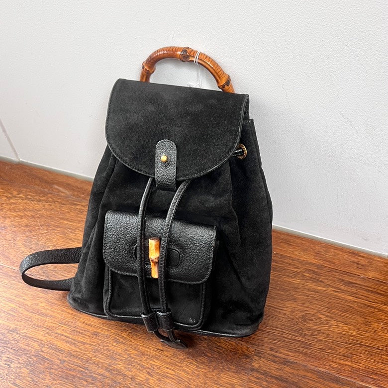 Gucci Bamboo Backpack AG367 Black Leather