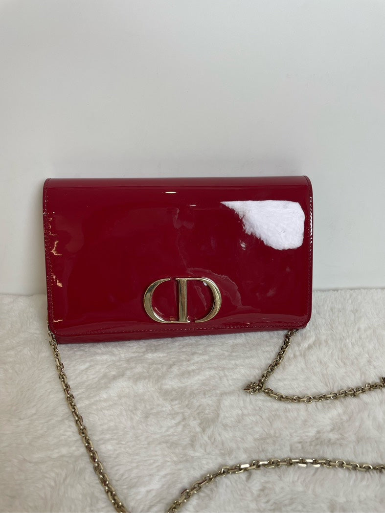 Christian Dior Patent Leather Chain Bag Red Shoulder Bag