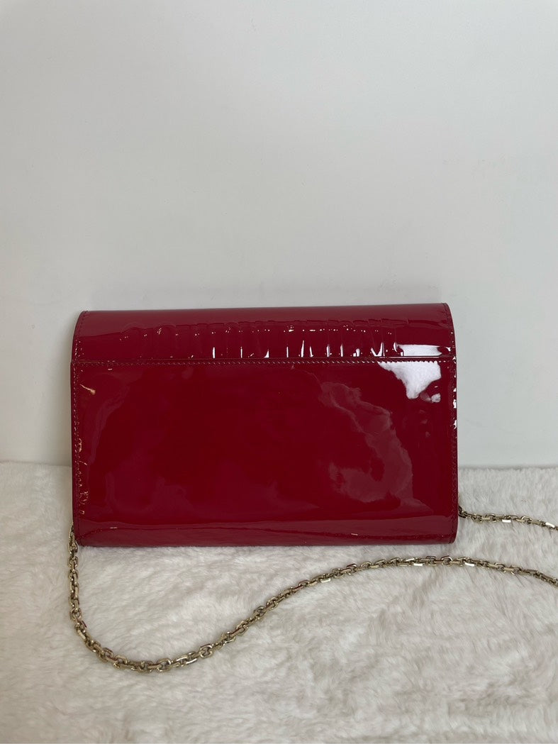 Christian Dior Patent Leather Chain Bag Red Shoulder Bag