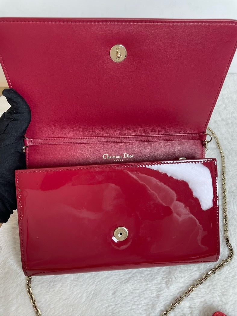 Christian Dior Patent Leather Chain Bag Red Shoulder Bag