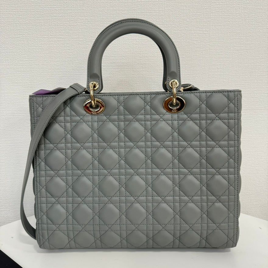 A Rank? Dior Lambskin Lady Dior 2way Bag Large Gray FM0081