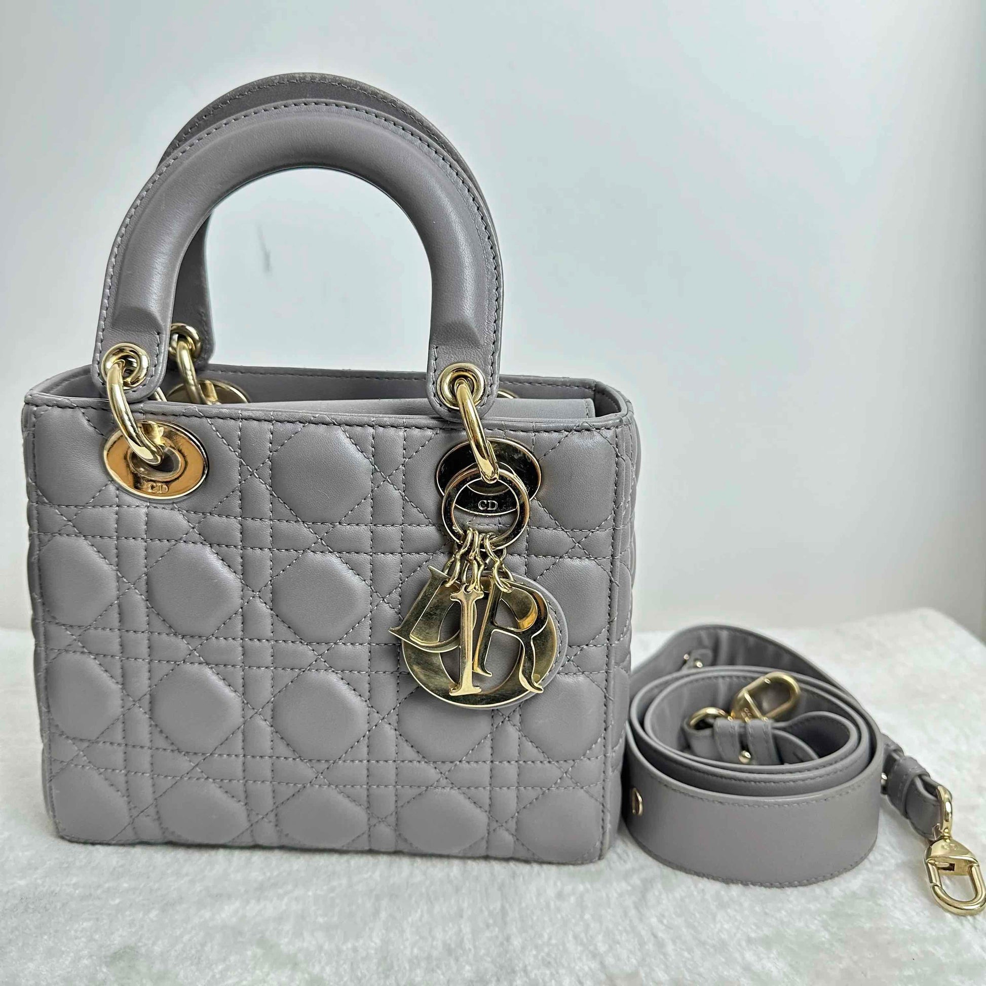 TT! Dior lady Dior BJ1102105019 Gray Lambskin Handbag Shoulder Bag