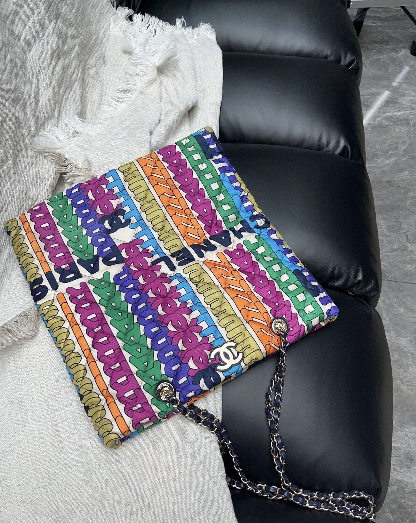 Chanel rainbow graffiti tote bag