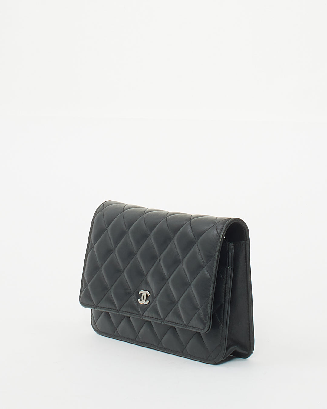 Chanel Black Lambskin Leather with Silver Hardware Wallet On Chain