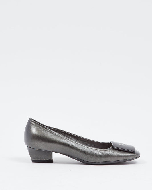 Prada Metallic Grey Kitten Block Heel Pumps - 37.5