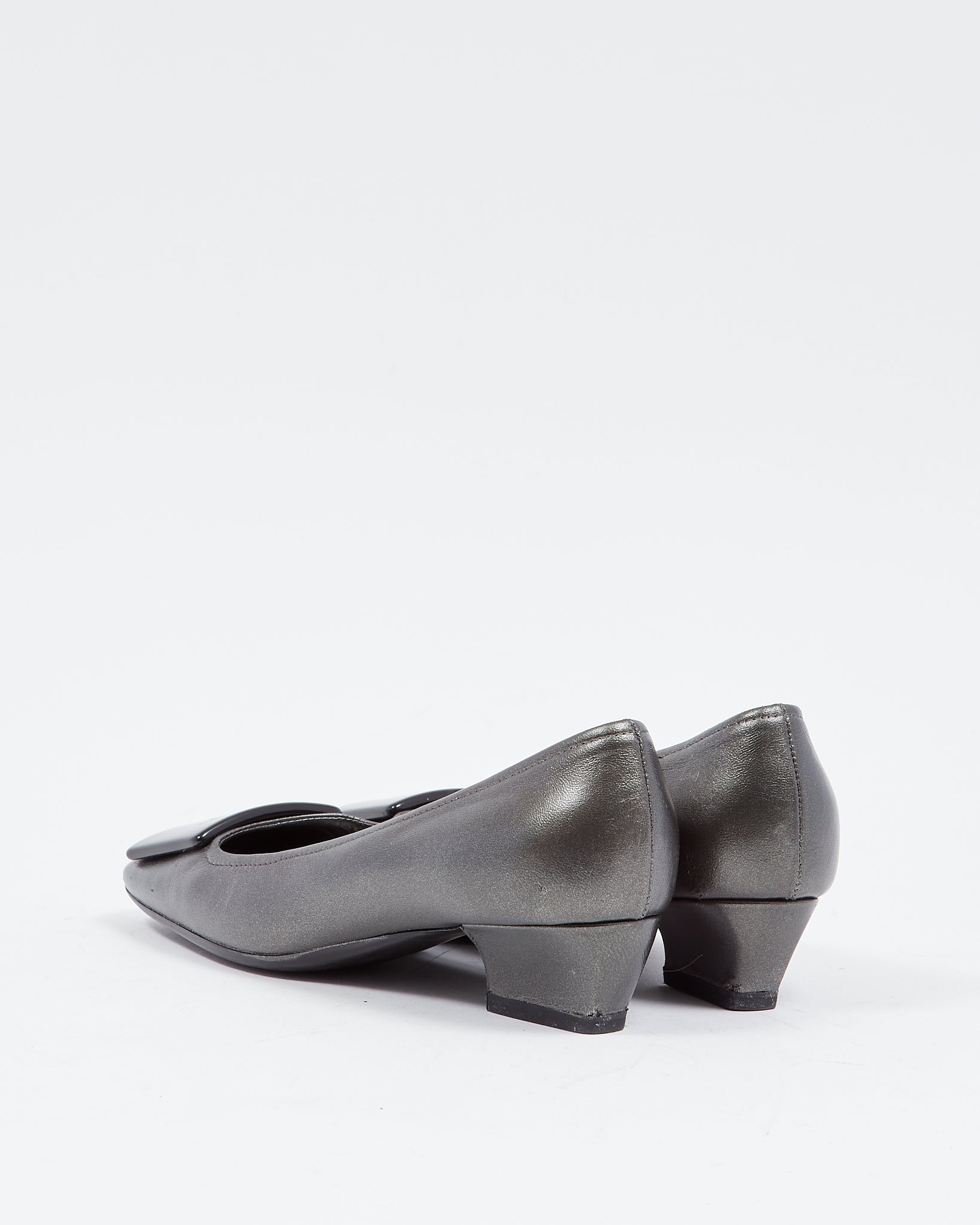 Prada Metallic Grey Kitten Block Heel Pumps - 37.5