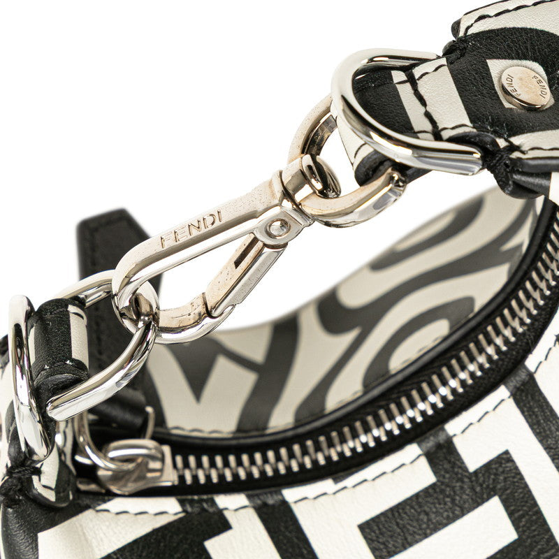 Fendi Flat Baguette Leather Canvas Shoulder Bag
