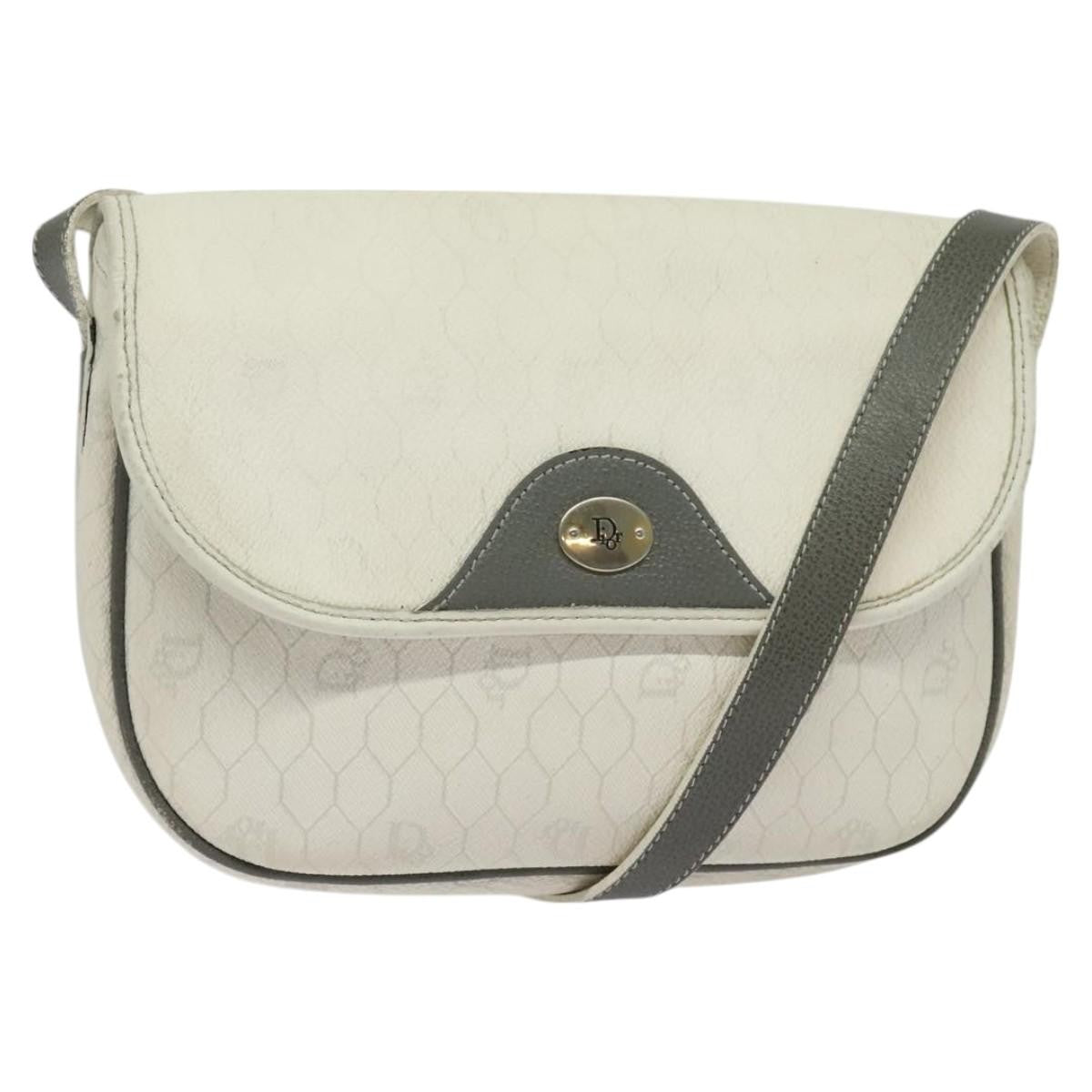 Christian Dior Honeycomb Flap Crossbody Bag Coated Canvas White Canvas Bag ()