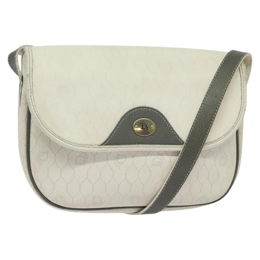 Christian Dior Honeycomb Flap Crossbody Bag Coated Canvas White Canvas Bag ()