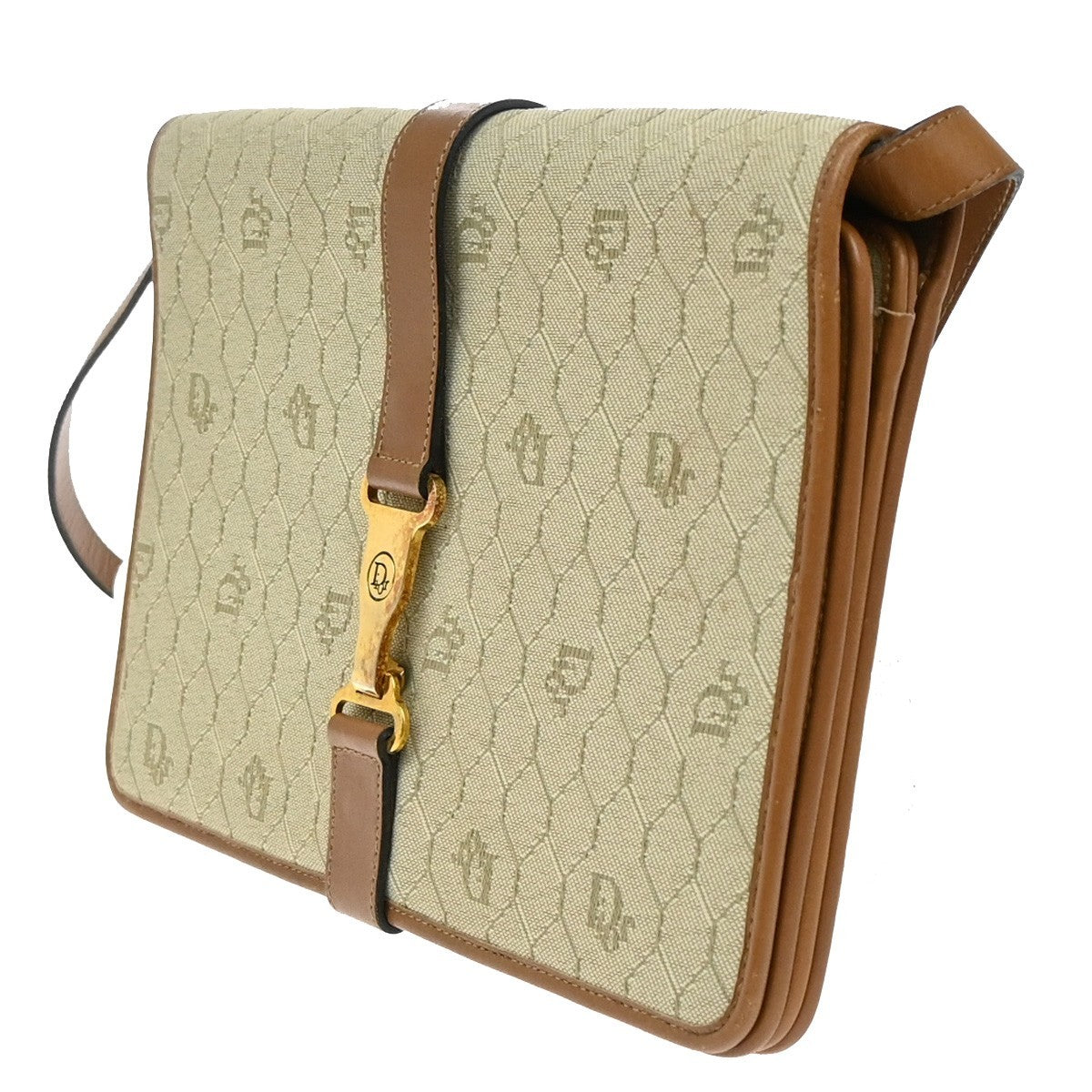Christian Dior Honeycomb Handbag Canvas Leather Beige Canvas Shoulder Bag Bag ()