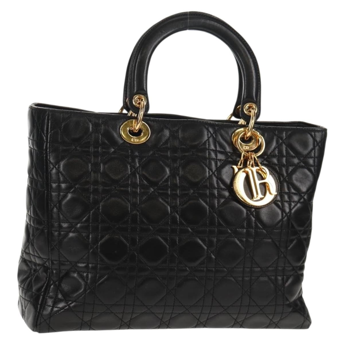 Christian Dior Lady Dior Bag Cannage Quilt Lambskin Black Leather Bag ()