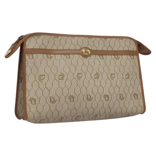 Christian Dior Honeycomb Zip Pouch Coated Canvas Beige Pvc Clutche & Pouche Bag ()