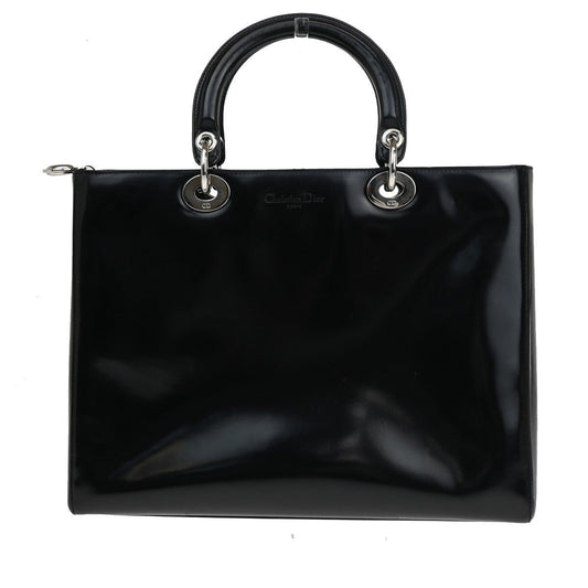 Christian Dior Lady Dior Patent Noir Cuir Vernis Black Patent_Leather Bag ()