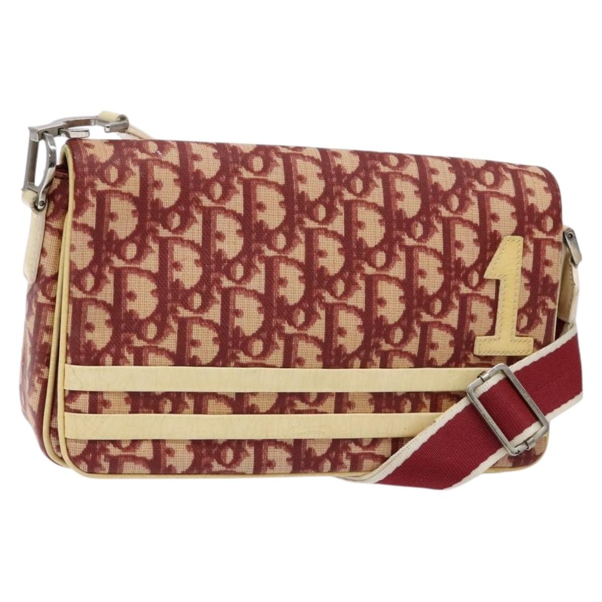 Christian Dior Flap Crossbody Bag Canvas Red Canvas Shoulder Bag Bag ()