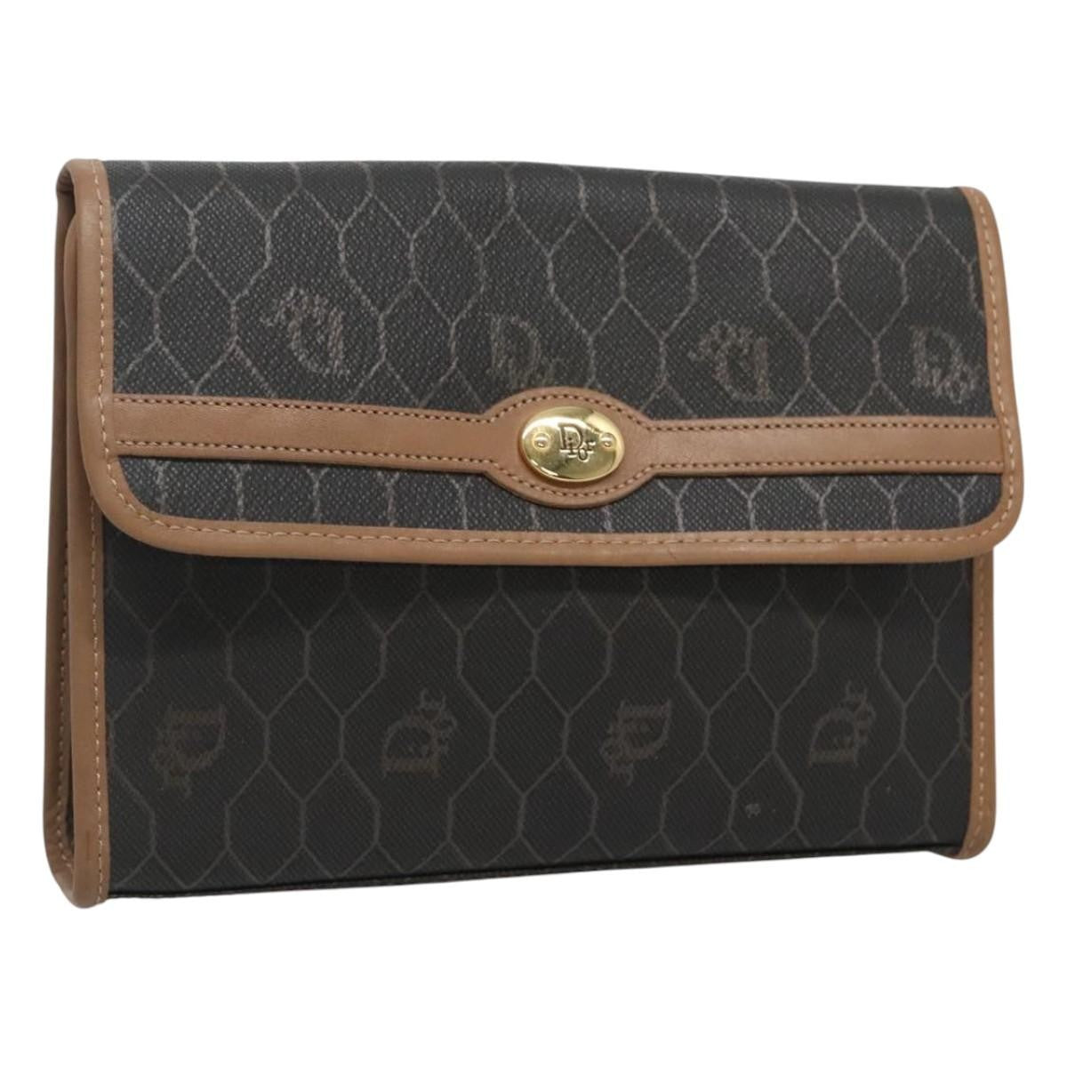 Christian Dior Honeycomb Chain Canvas Black Pvc Clutche & Pouche Bag ()
