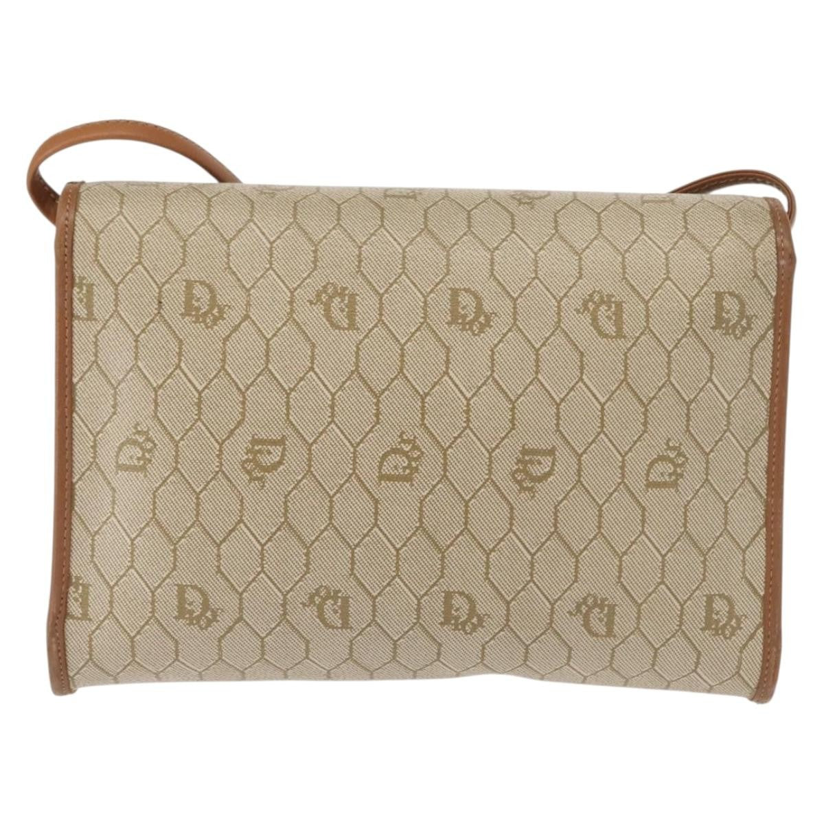 Christian Dior Honeycomb Flap Crossbody Bag Canvas And Leather Beige Canvas Shoulder Bag Bag ()
