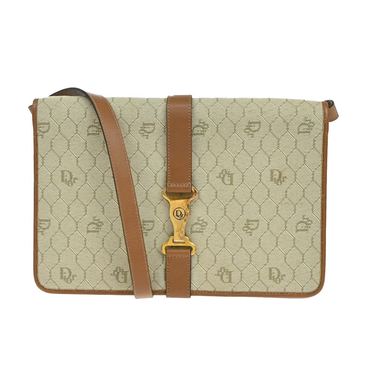 Christian Dior Honeycomb Handbag Canvas Leather Beige Canvas Shoulder Bag Bag ()