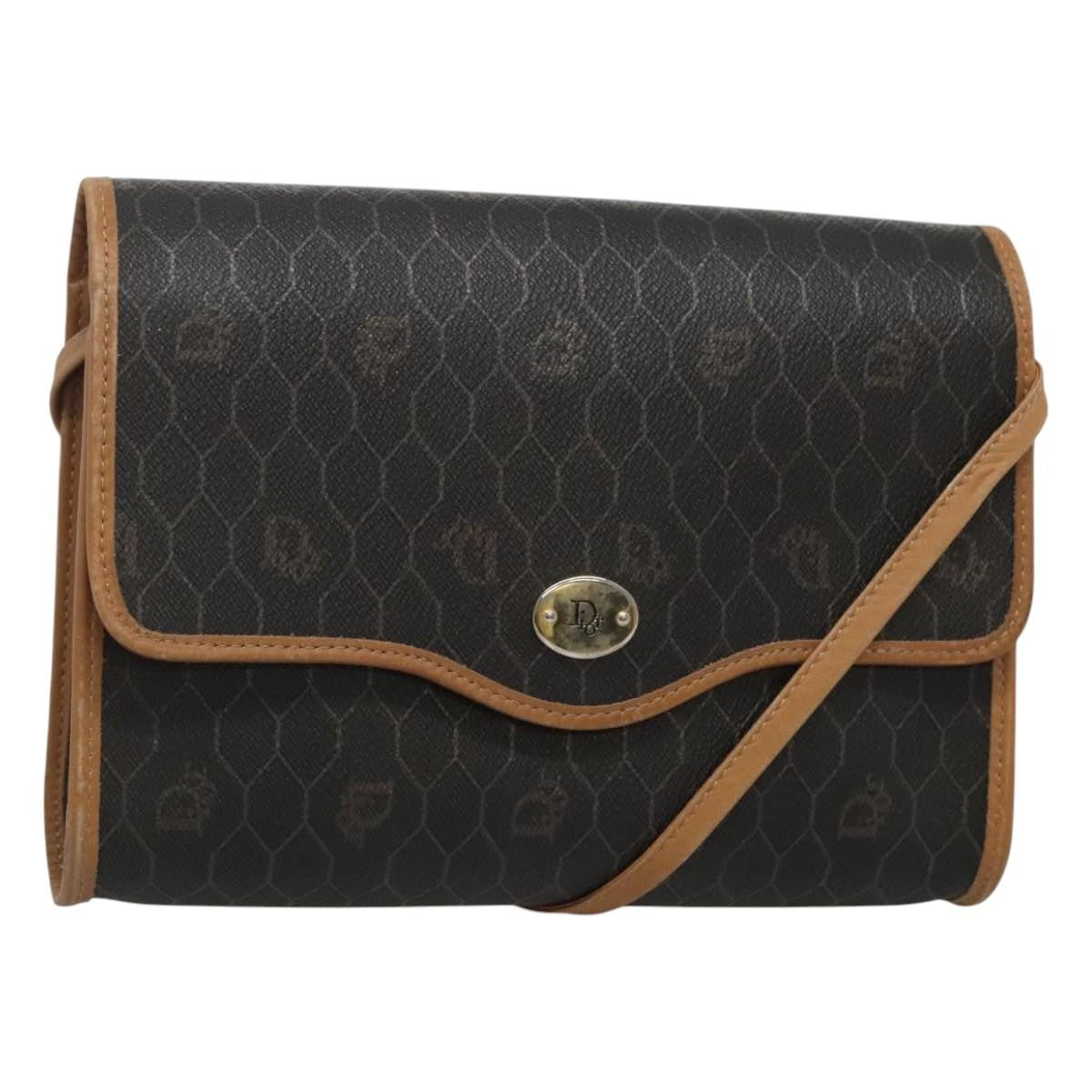 Christian Dior Honeycomb Flap Crossbody Bag Coated Canvas Black Canvas Shoulder Bag Bag ()