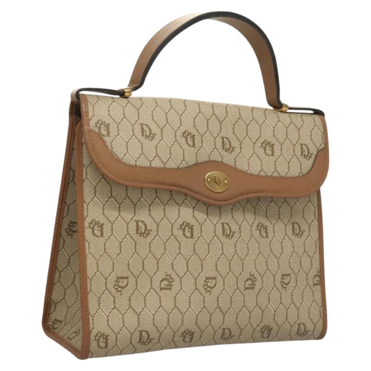 Christian Dior Honeycomb Handbag Canvas Leather Beige Canvas Bag ()