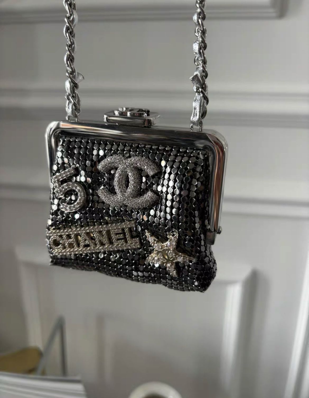 Chanel silver clutch with chain from the Coco Neige 2023/24 collection