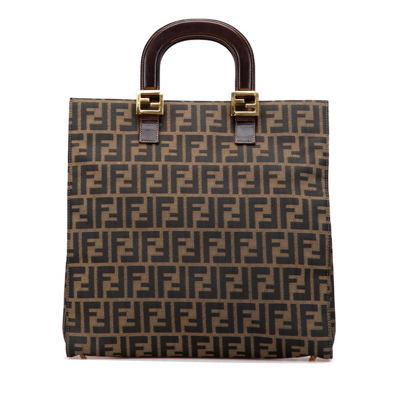 Fendi Zucca Canvas Leather Tote Bag