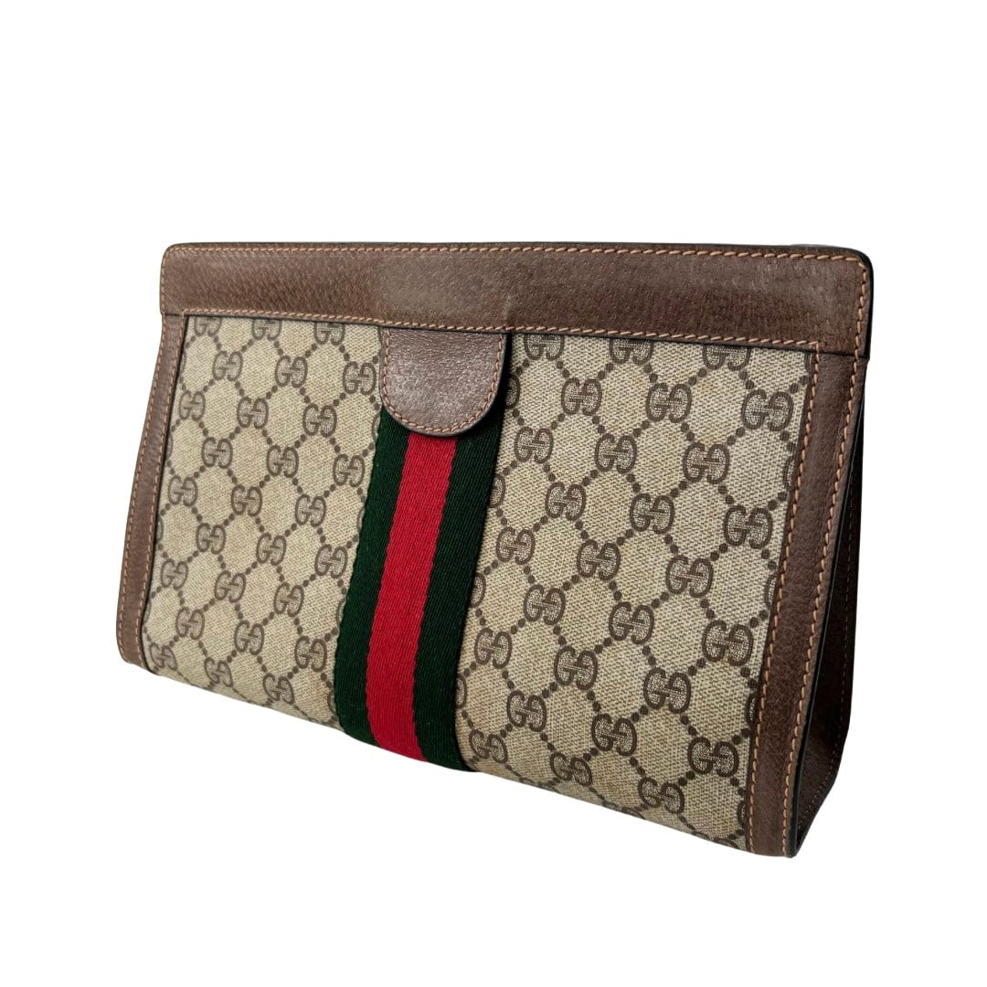 Gucci Monogram Leather Canvas Clutch