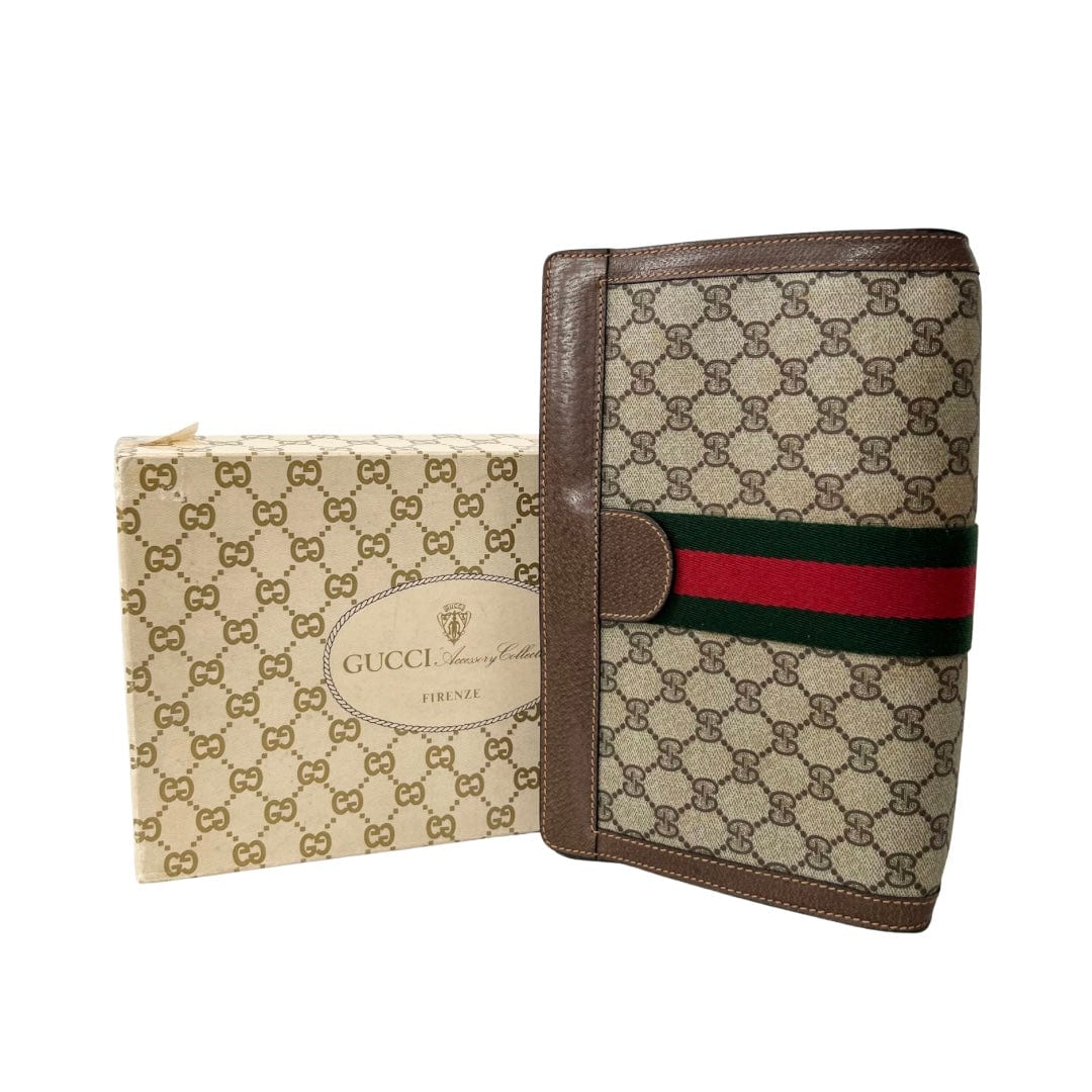 Gucci Monogram Leather Canvas Clutch